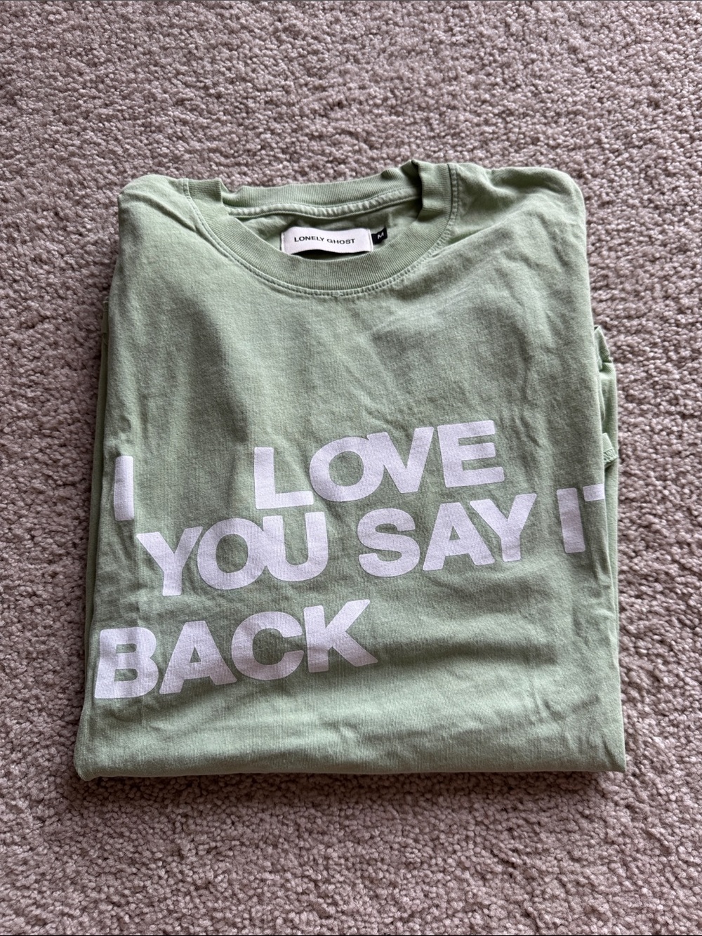 LONELY GHOST Sage Green "I LOVE YOU SAY IT BACK" Graphic Tee
